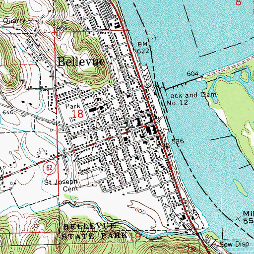 Topographic Map of Bellevue Public Library, IA