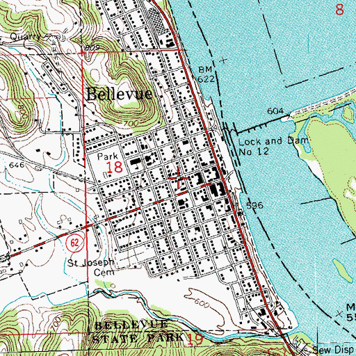 Topographic Map of Bellevue Police Department, IA