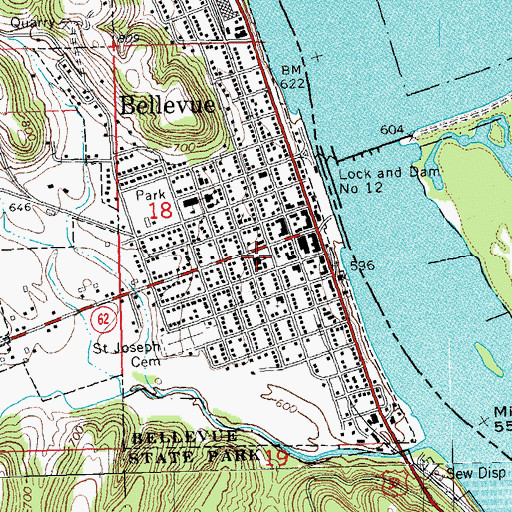 Topographic Map of Bellevue Elementary School, IA