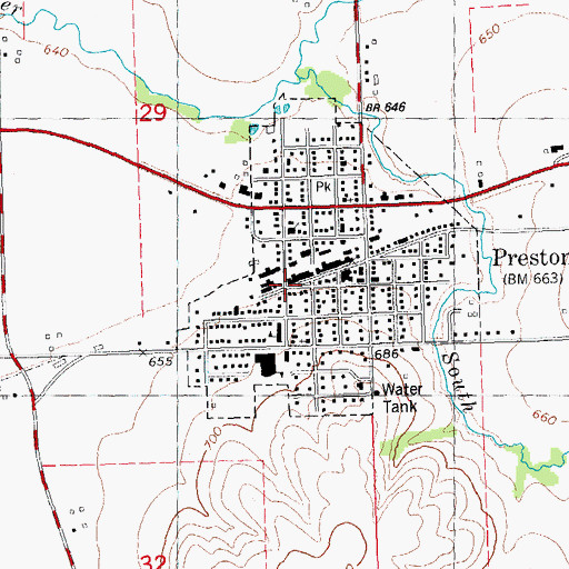 Topographic Map of Preston Public Library, IA