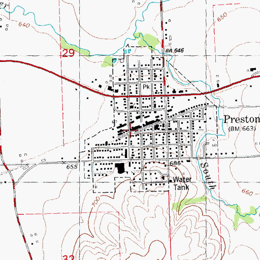 Topographic Map of Preston Fire Department, IA