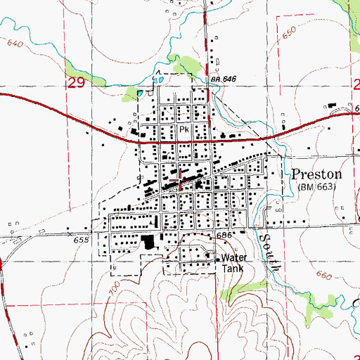 Topographic Map of Preston (historical), IA