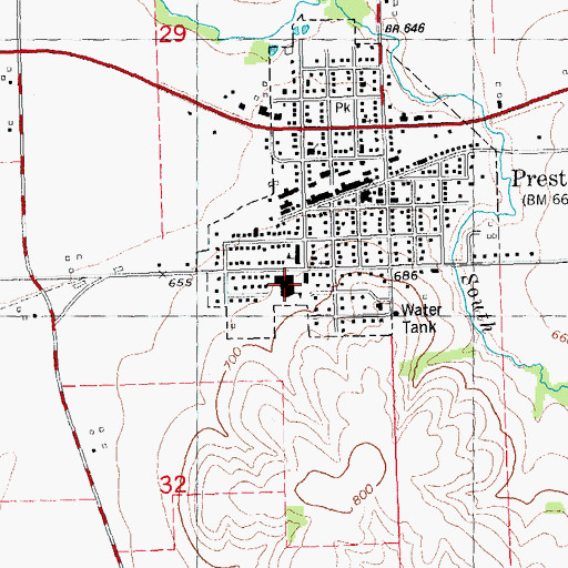 Topographic Map of Preston High School, IA