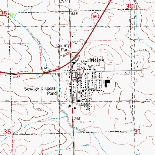 Topographic Map of Miles Volunteer Fire Department, IA
