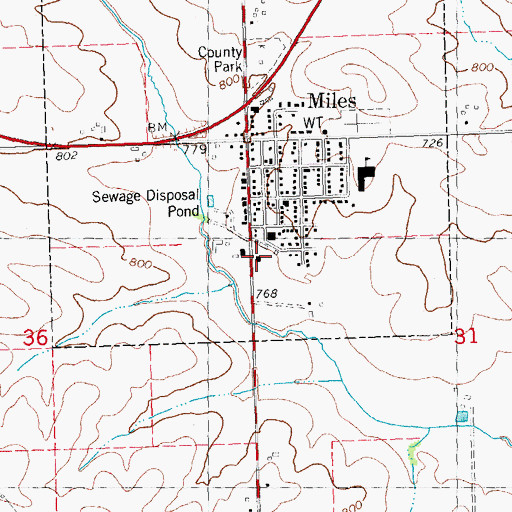Topographic Map of Miles (historical), IA