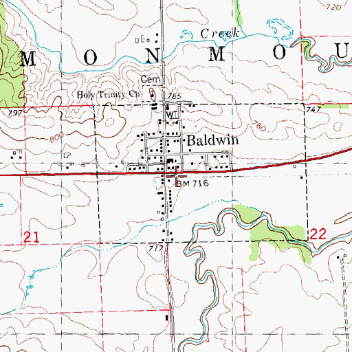 Topographic Map of Baldwin Volunteer Fire Department, IA