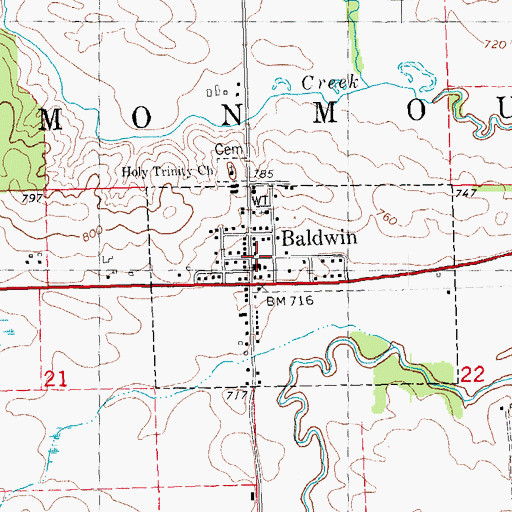 Topographic Map of Baldwin Post Office, IA