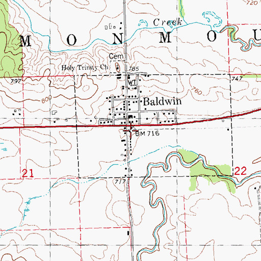 Topographic Map of Baldwin (historical), IA
