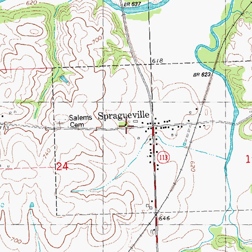 Topographic Map of Spragueville Post Office, IA
