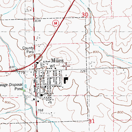 Topographic Map of Miles Cemetery, IA