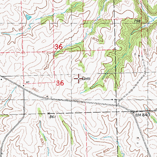 Topographic Map of Dark Hollow Cemetery, IA