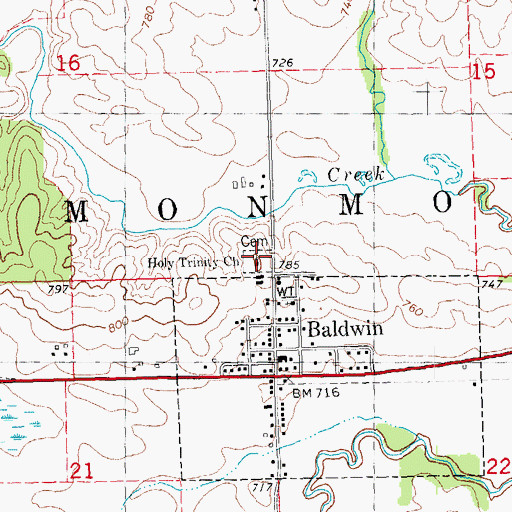 Topographic Map of Baldwin Catholic Cemetery, IA
