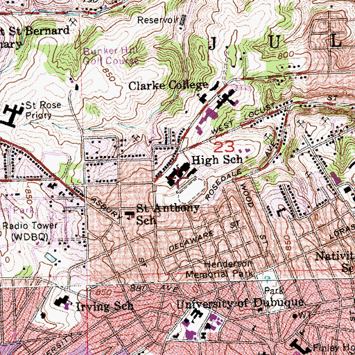 Topographic Map of Dubuque Senior High School, IA