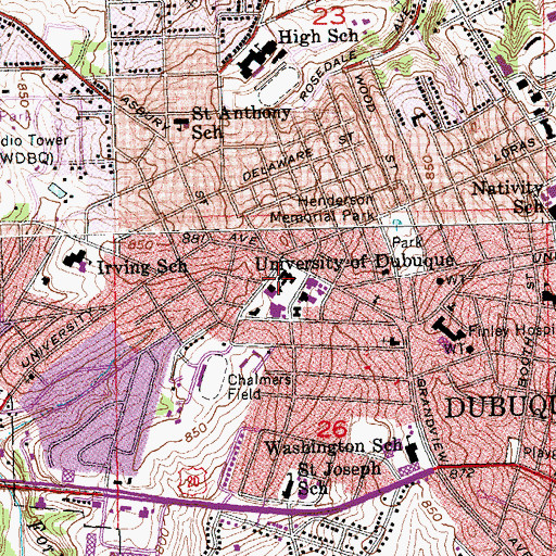 Topographic Map of Alumni Hall, IA