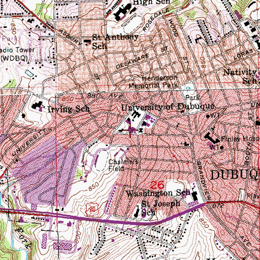 Topographic Map of William C Laube Memorial Bell Tower, IA