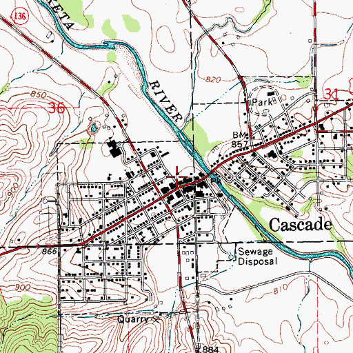Topographic Map of Cascade City Hall, IA