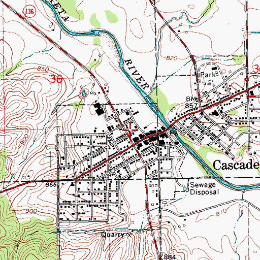Topographic Map of Cascade Post Office, IA