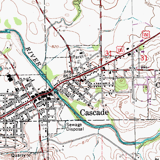Topographic Map of Cascade Elementary School, IA
