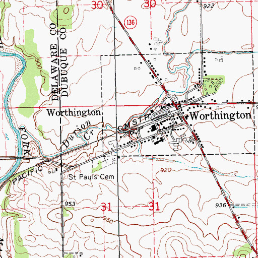 Topographic Map of Worthington (historical), IA