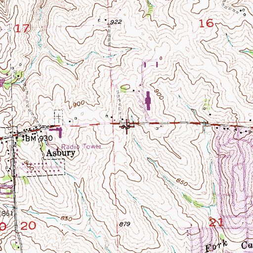 Topographic Map of Asbury City Hall, IA