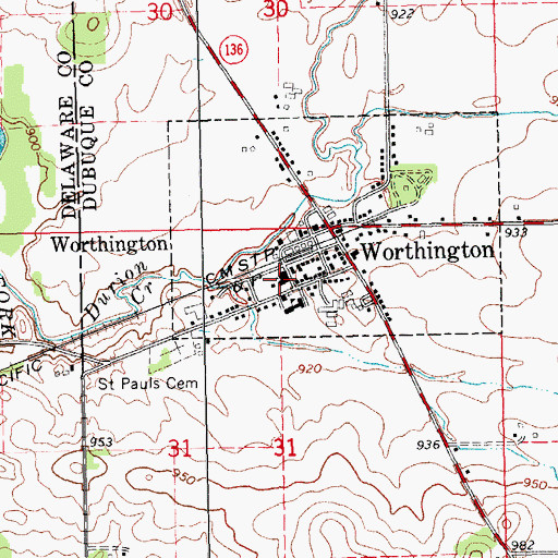 Topographic Map of Saint Pauls Catholic Church, IA