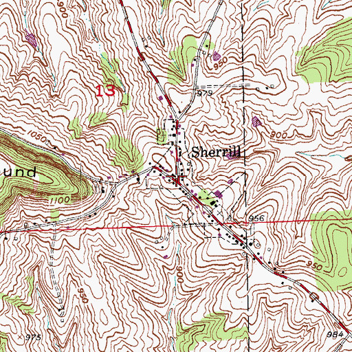 Topographic Map of Sherrill Town Hall, IA