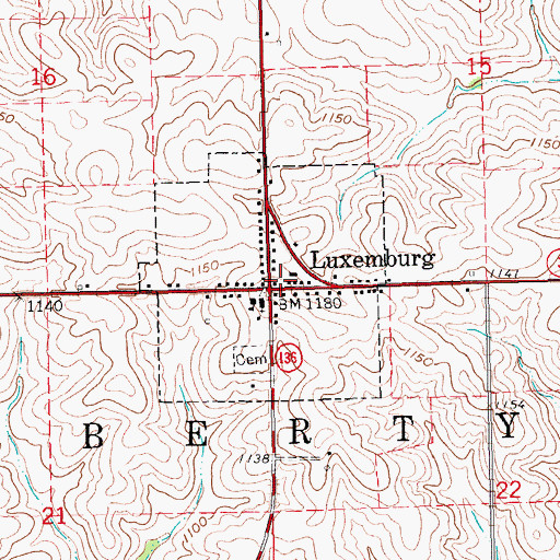 Topographic Map of Luxemburg City Hall, IA