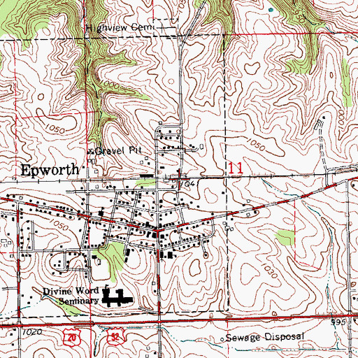 Topographic Map of Epworth, IA