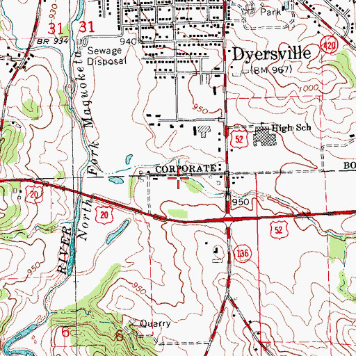 Topographic Map of Dyersville Fire Department, IA