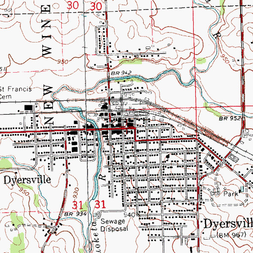 Topographic Map of Dyer-Botsford Victorian House and Doll Museum, IA