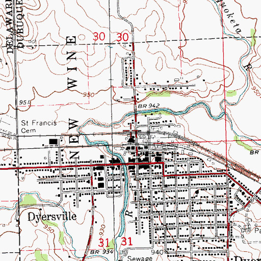 Topographic Map of Dyersville, IA
