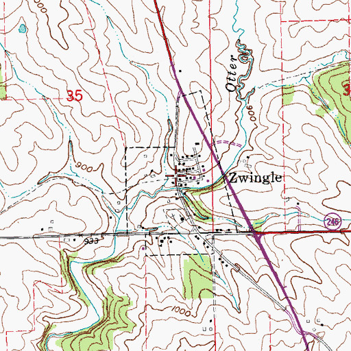 Topographic Map of Zwingle Post Office, IA
