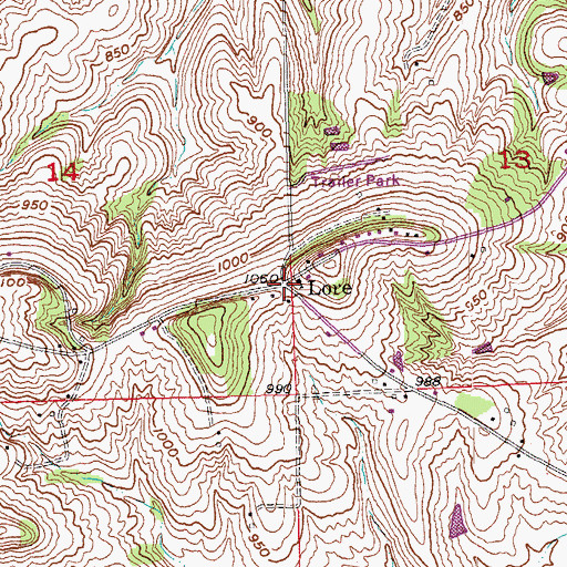 Topographic Map of Lore Post Office (historical), IA