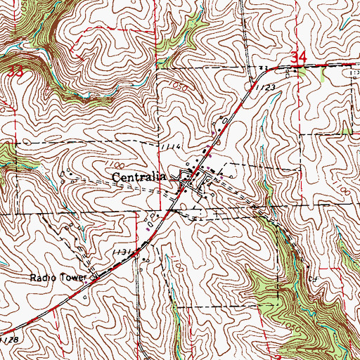 Topographic Map of Centralia Post Office (historical), IA