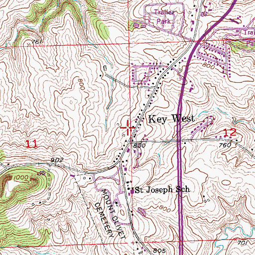Topographic Map of Keywest Post Office (historical), IA