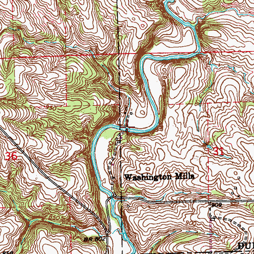 Topographic Map of Washington Mill Bridge, IA