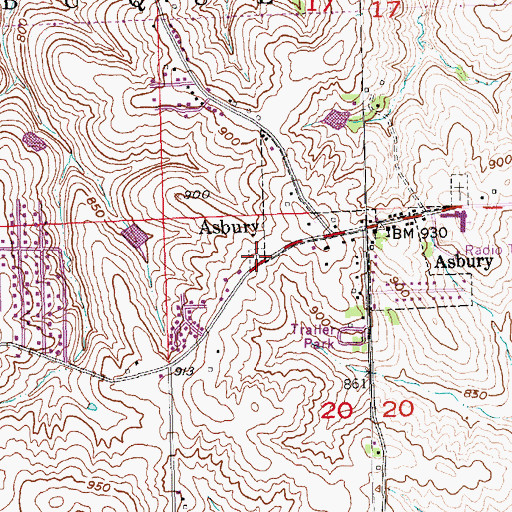 Topographic Map of Asbury Methodist Cemetery, IA