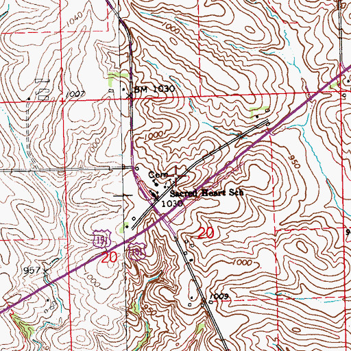 Topographic Map of Sacred Heart Cemetery, IA