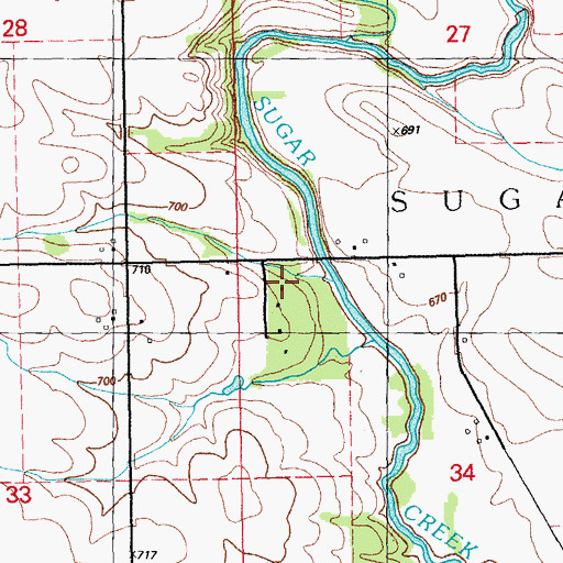 Topographic Map of Sugar Creek Post Office (historical), IA
