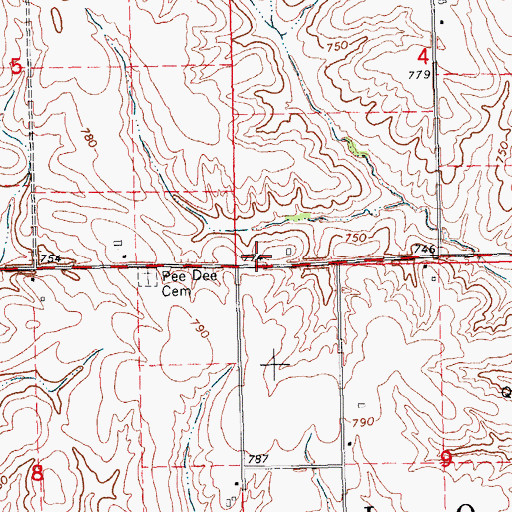 Topographic Map of Pedee POst Office (historical), IA