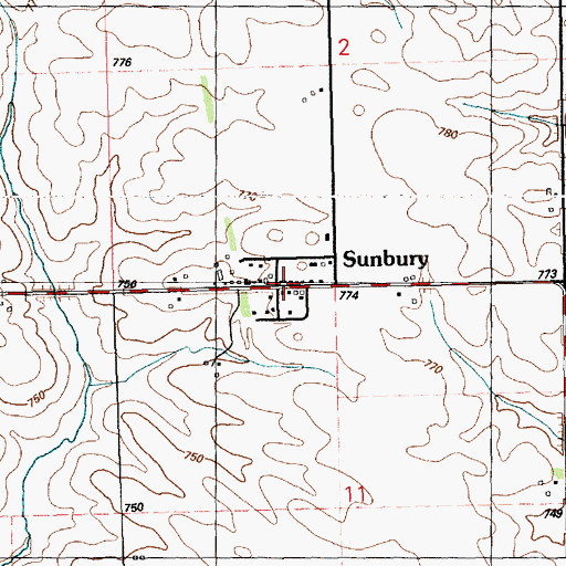 Topographic Map of Sunbury (historical), IA