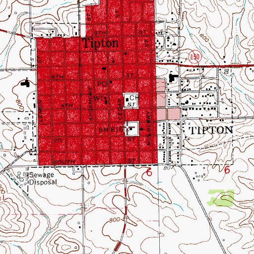 Topographic Map of Tipton Public Library, IA