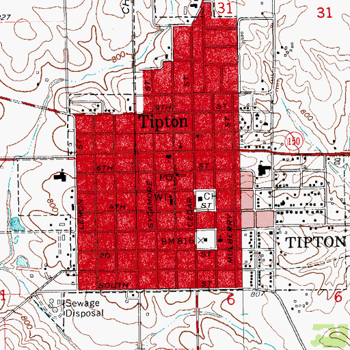 Topographic Map of Tipton Post Office, IA