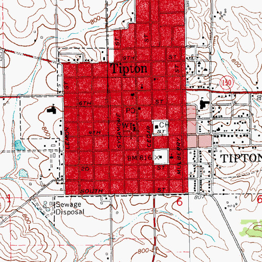 Topographic Map of Tipton Fire Department, IA