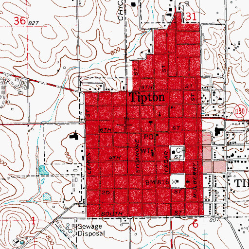 Topographic Map of Tipton (historical), IA