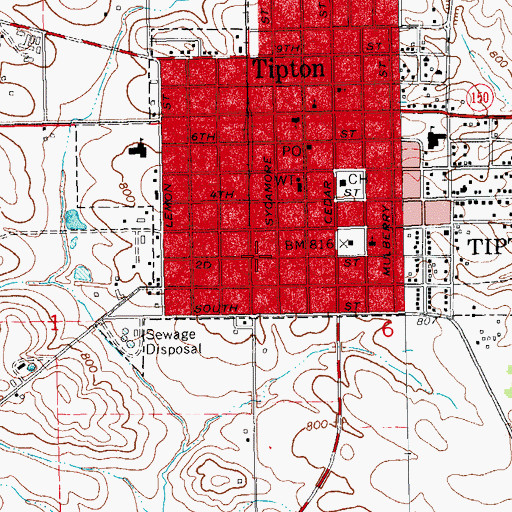 Topographic Map of Tipton Bible Church, IA