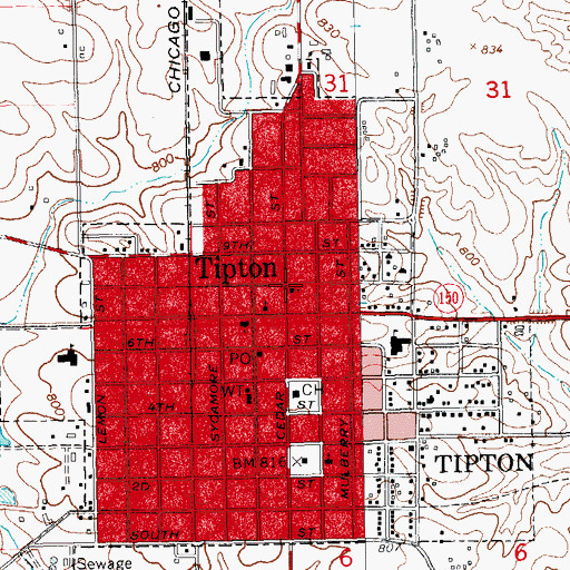Topographic Map of Cedar Street Baptist Church, IA
