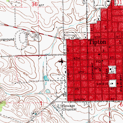 Topographic Map of First Public High School West of the Mississippi Historical Marker, IA