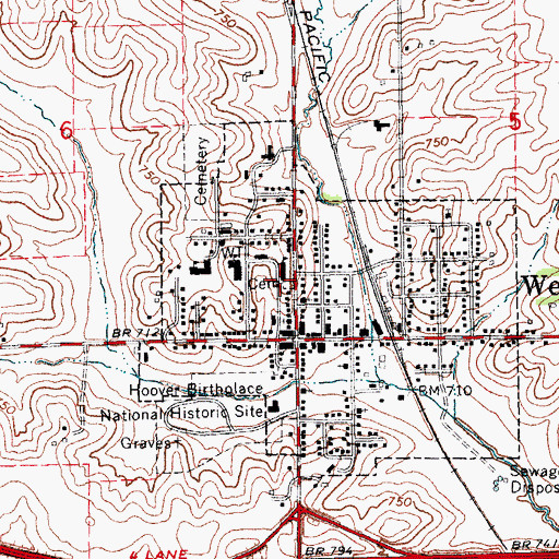 Topographic Map of West Branch Public Library, IA