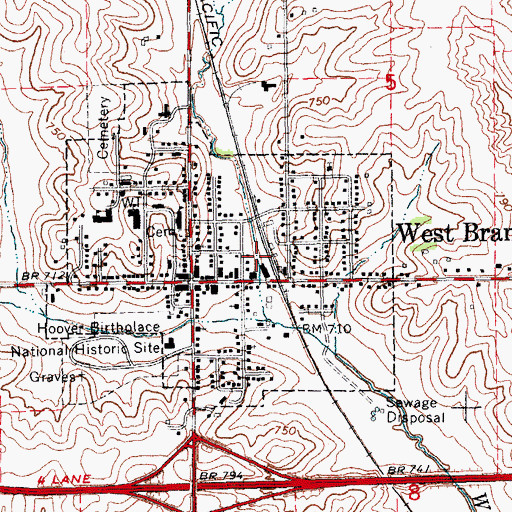 Topographic Map of West Branch (historical), IA